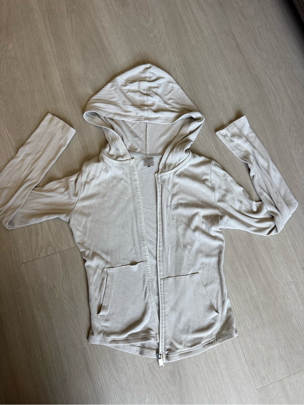 Pcheebum Light Cream Ribbed Zip Hoodie
